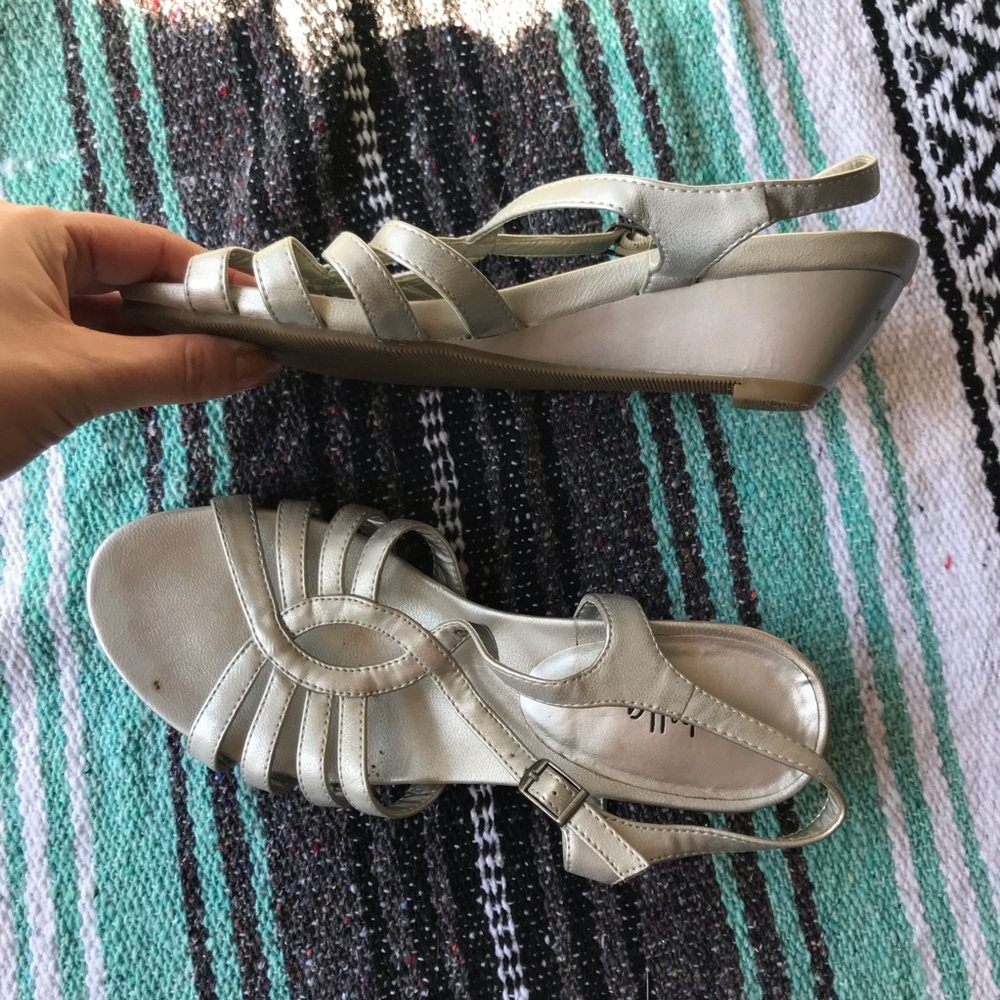 Low wedge silver strappy dress sandal